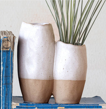 Two-Tone Stoneware Vase w/2 Sections
