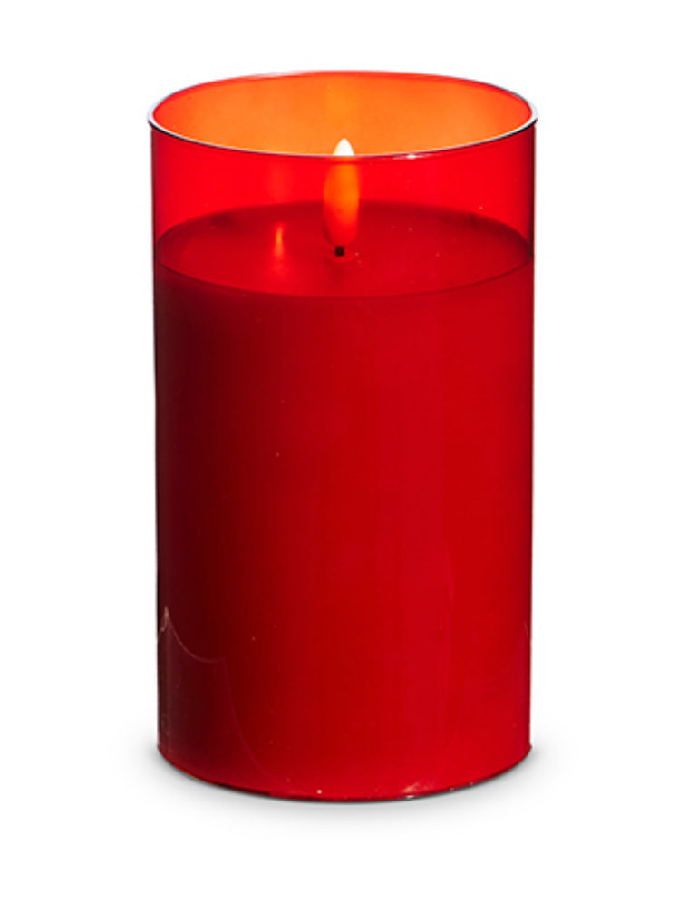 3.5” x 6” Red Glass Ivory Pillar Candle