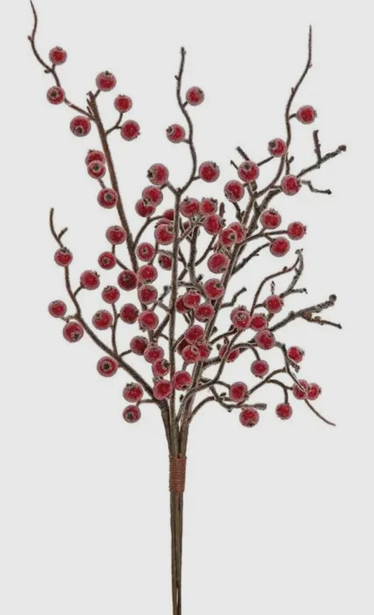 Beaded Red Berry & Twig Spray x4