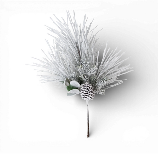 27” Flocked Long Pine w/Cones Spray