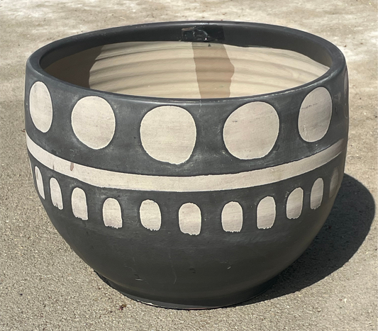 Black Planter W/Natural Dots & Stripe