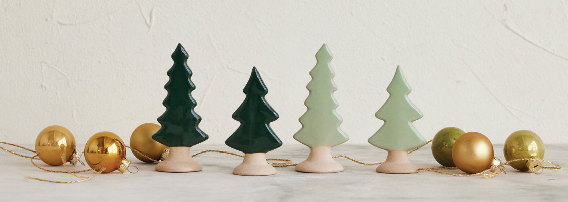 3-1/2”H Stoneware Trees w/Unglazed Base