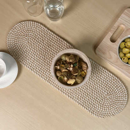 Handbraided Jute & Cotton Oval Table Runner White, 8x24 Inch