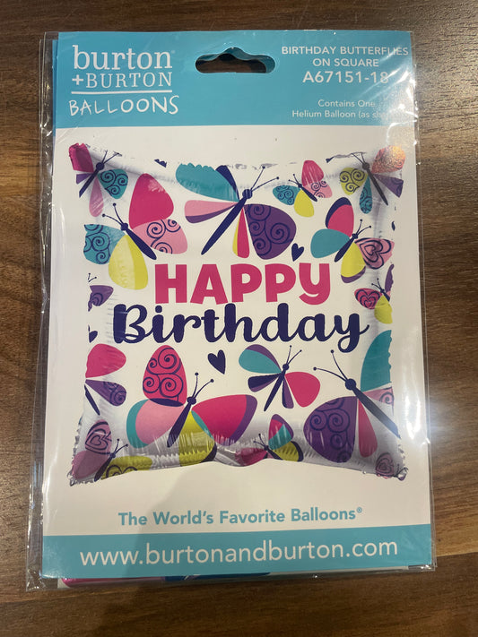 18” Square Happy Birthday Mylar Balloon