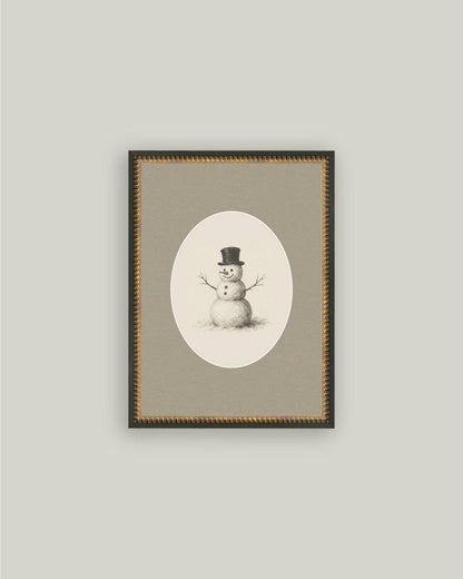 Oval Snowman Framed Antique Art