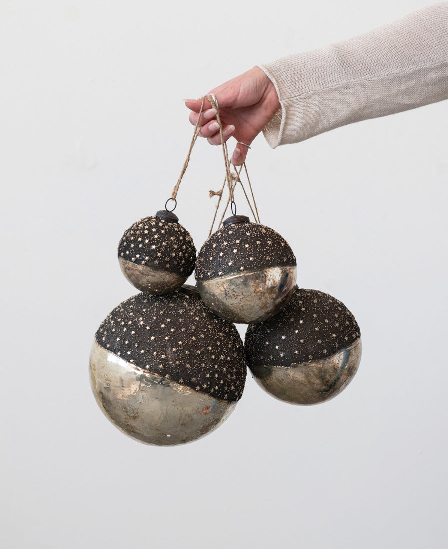 4” Mercury Glass Ornament w/Stars