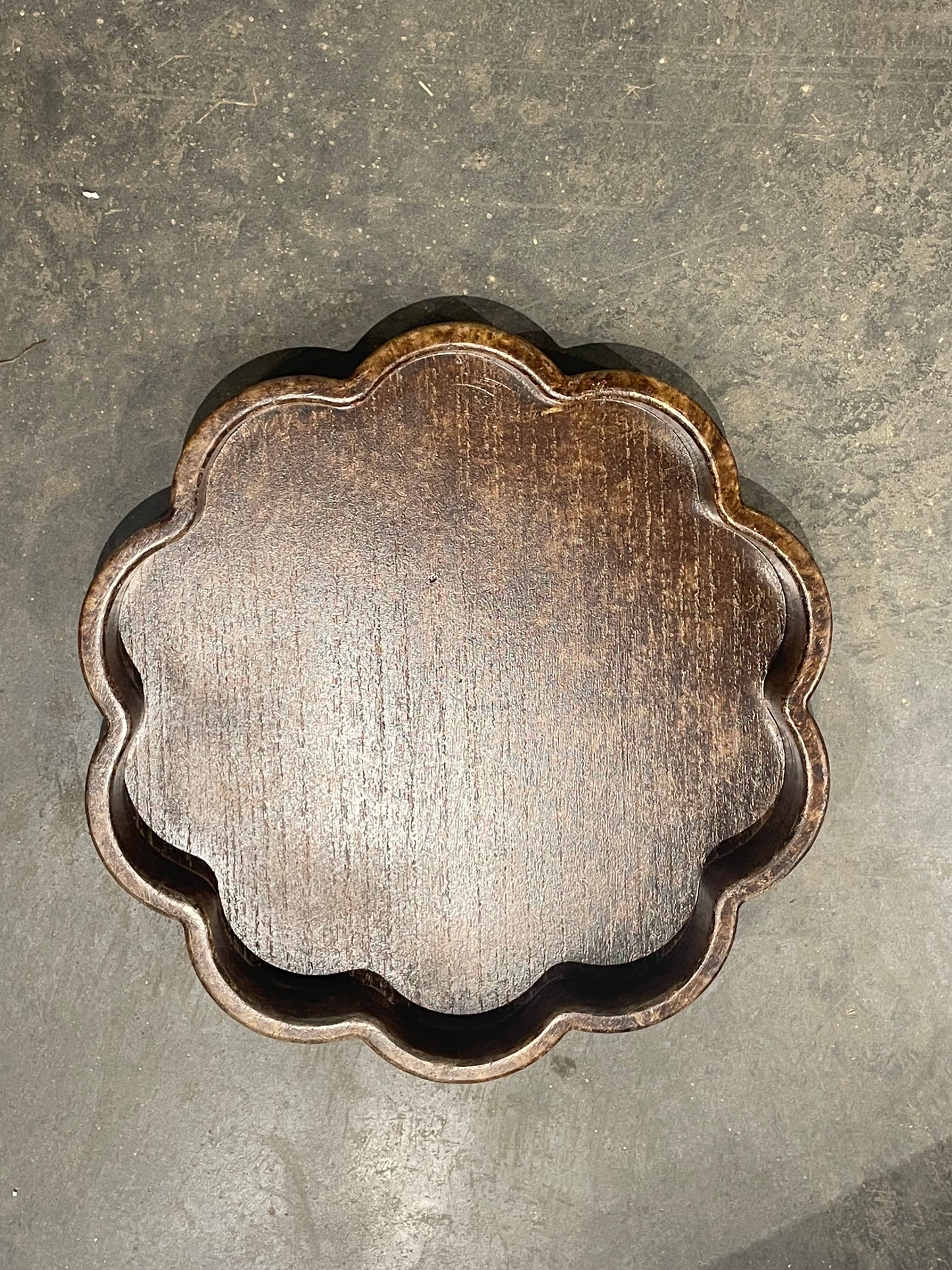 Stained Wooden Scalloped Tray