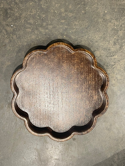 Stained Wooden Scalloped Tray