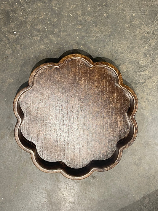 Stained Wooden Scalloped Tray
