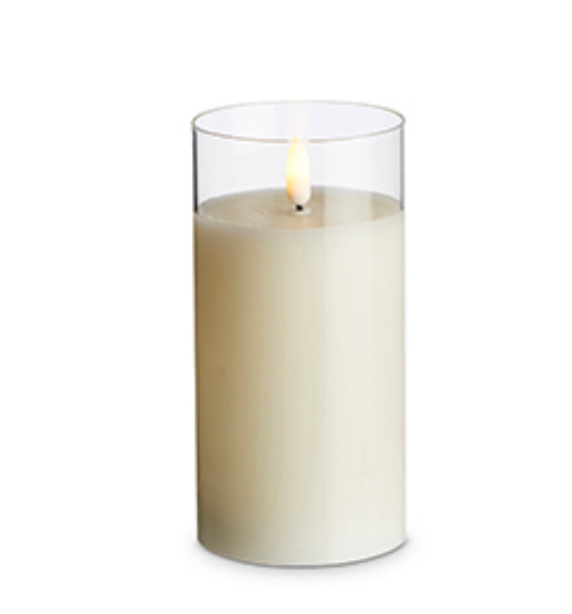 3” x 6” Clear Glass Ivory Pillar Candle