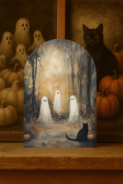 Ghosts in the Clearing Arch Sign – Black Cat Halloween Decor