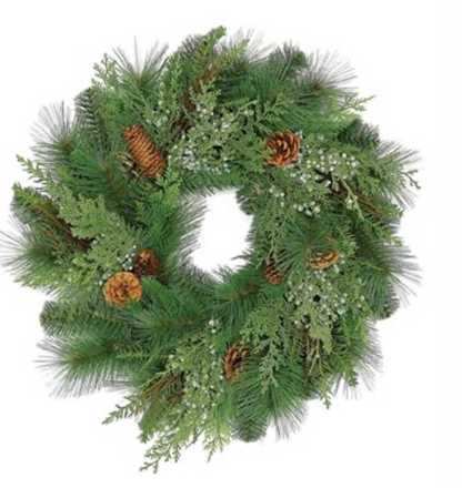 24” Cedar, Pine & Cone Wreath
