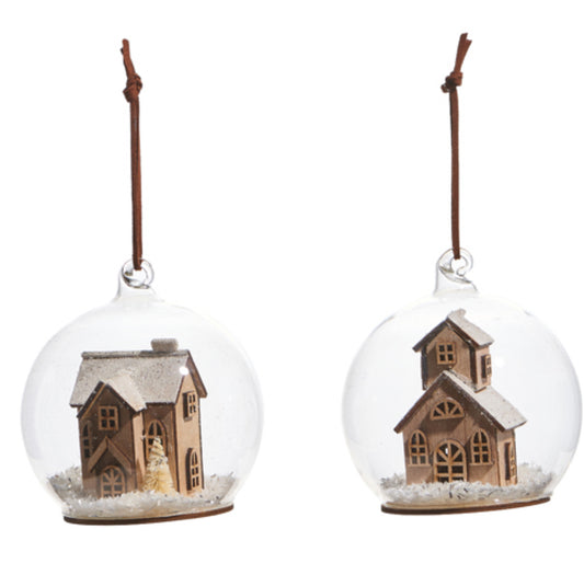 4” House & Chapel in Globe Ornament