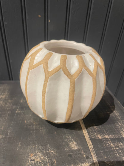 4.75” White/Natural Geometry Vase