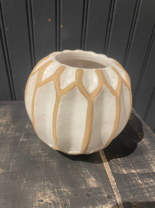4.75” White/Natural Geometry Vase
