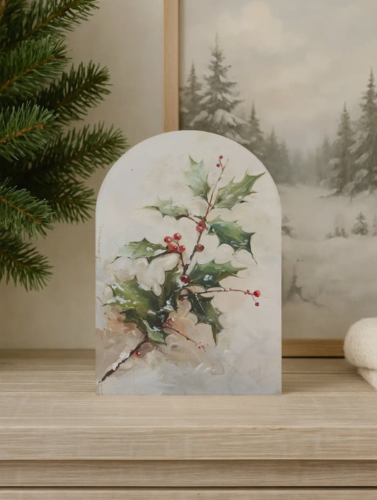 10”x7” Holly Branch Arch Wood Sign