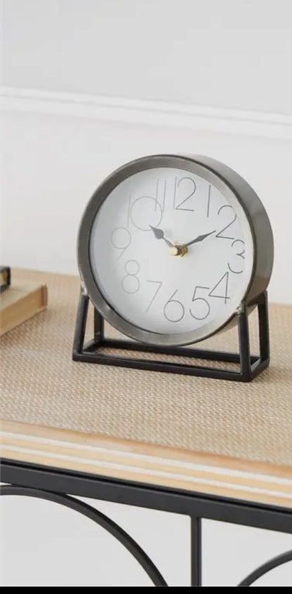 Silver Metal Table Top Clock