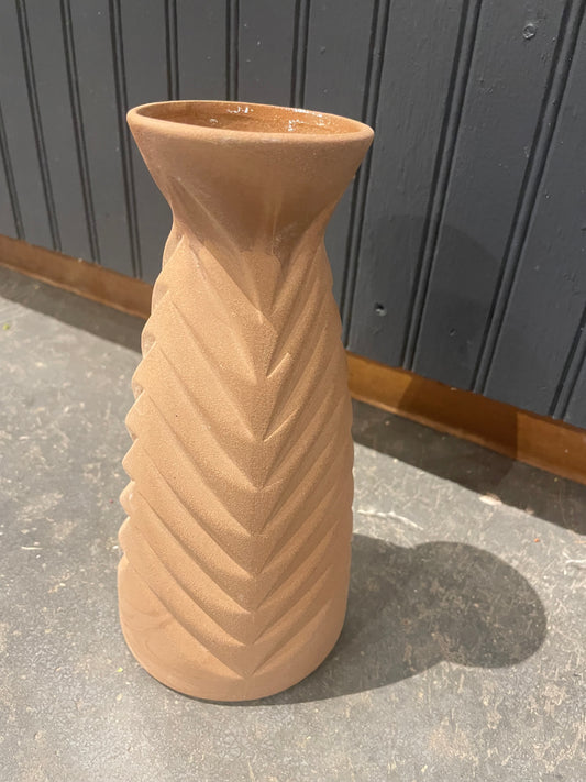 Lg. Terracotta Vase w/Leaf Pattern