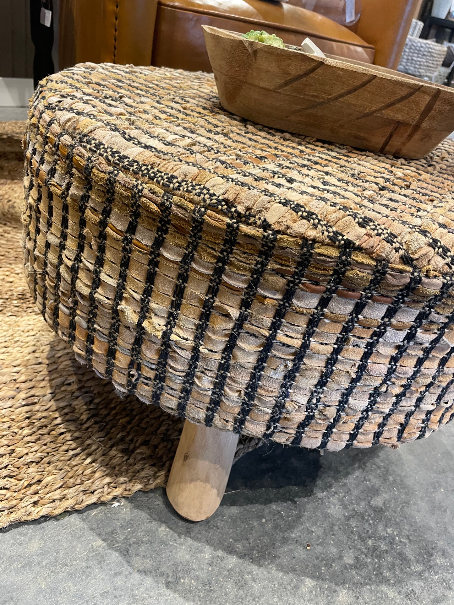 Natural/Leather Ottoman