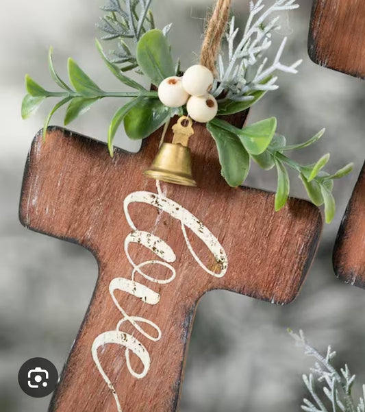 5.25” Wood Cross w/ Love and Greenery Accents