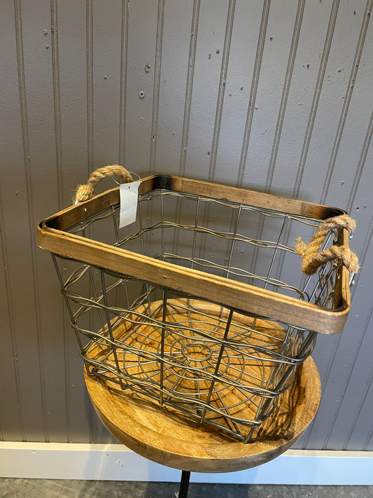Square Wire Basket w/Rope Handles