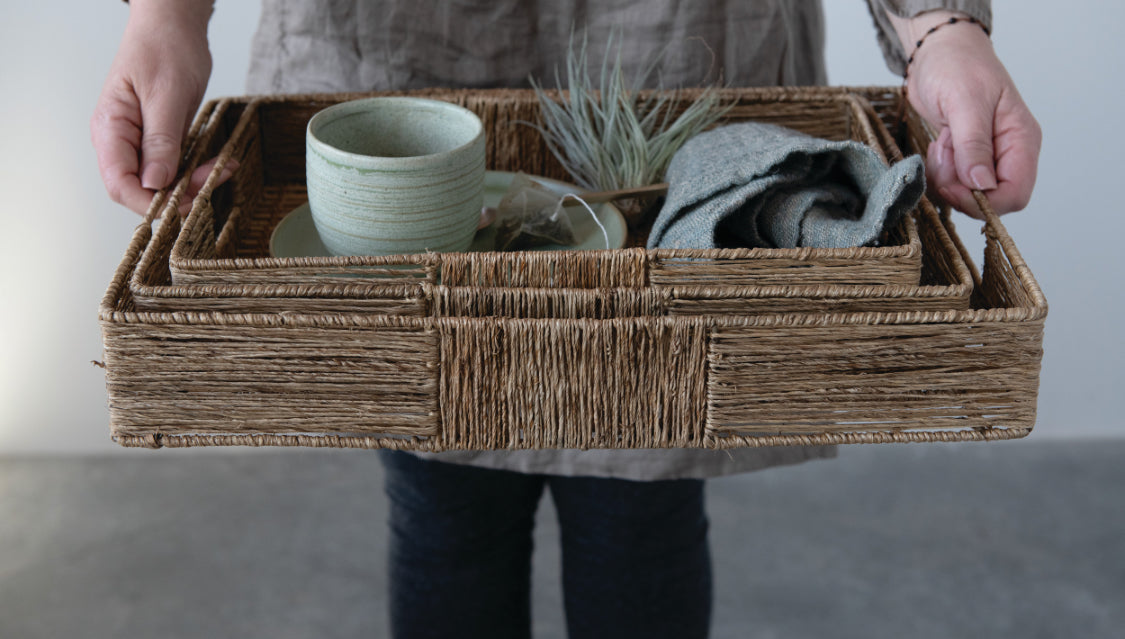 Hand-Woven Tray w/Handles-Small