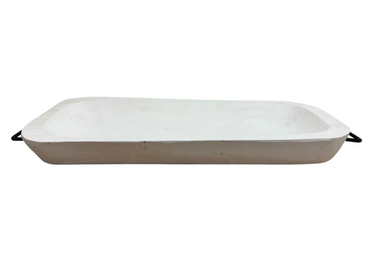 White Wood Dough Bowl w/Handles