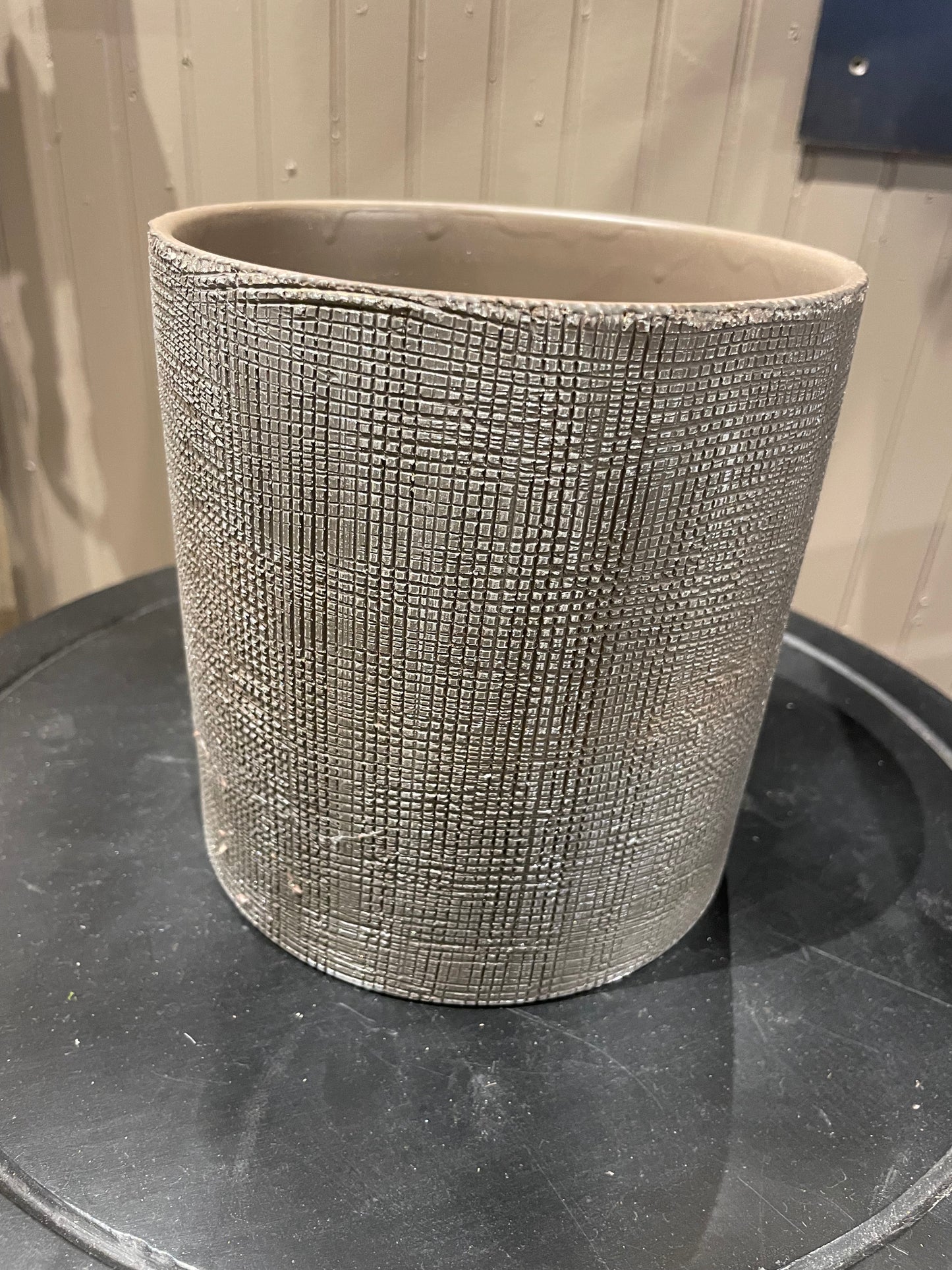 Brown Cylinder Vase w/silver Glazesilver Glaze