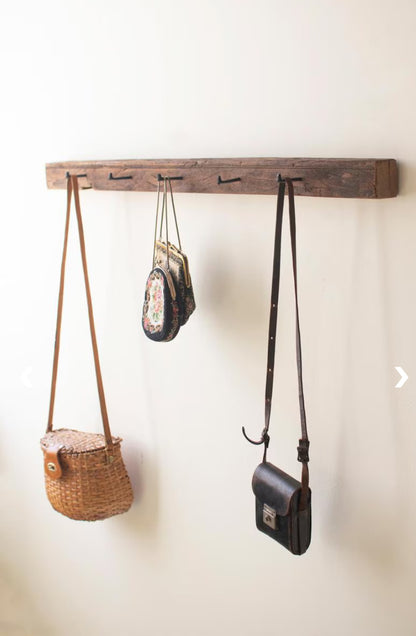 Recycled Wood Coat Rack w/Forged Iron Hooks