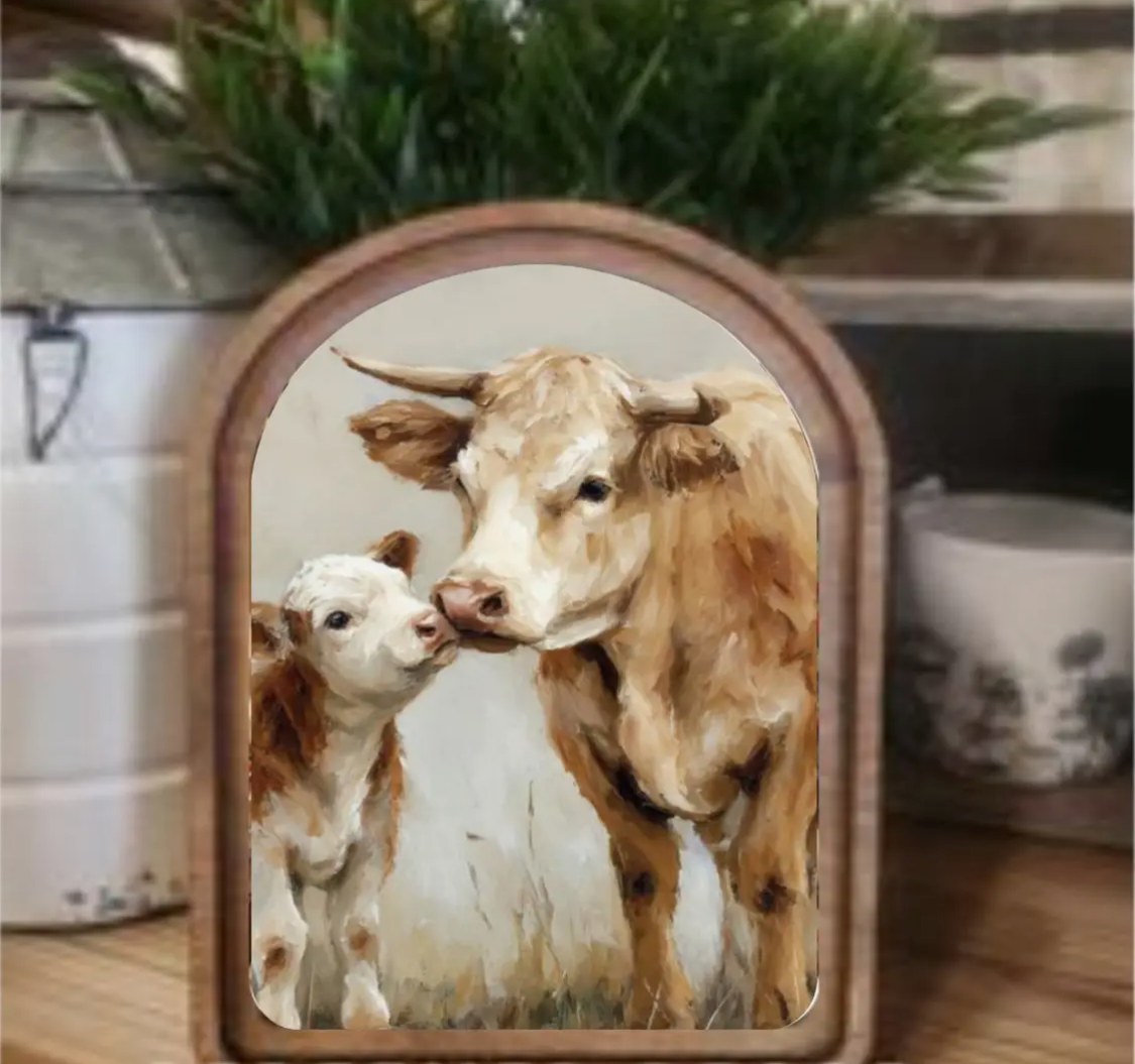 8.25” x 11” Arch Top Cow Calf Framed Art