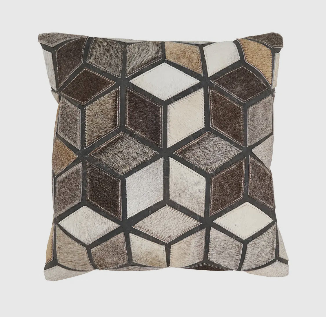 16” Patchwork Hair On Leather Pillow