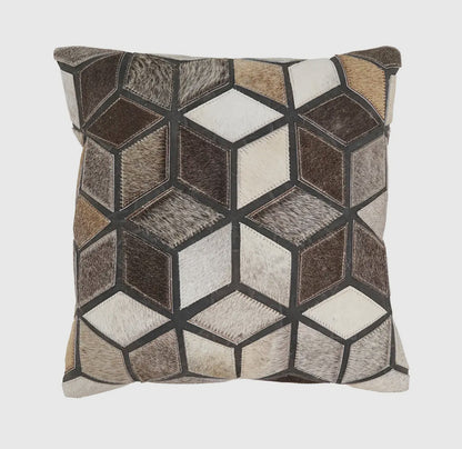 16” Patchwork Hair On Leather Pillow