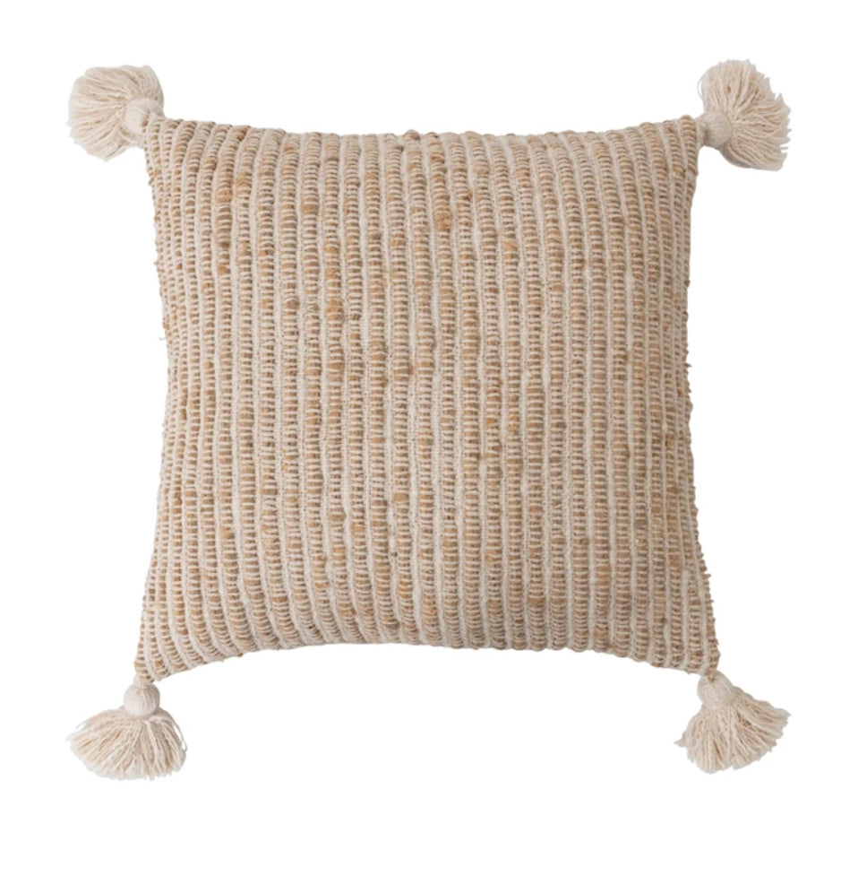 20”Square Cotton Blend Pillow w/Tassels