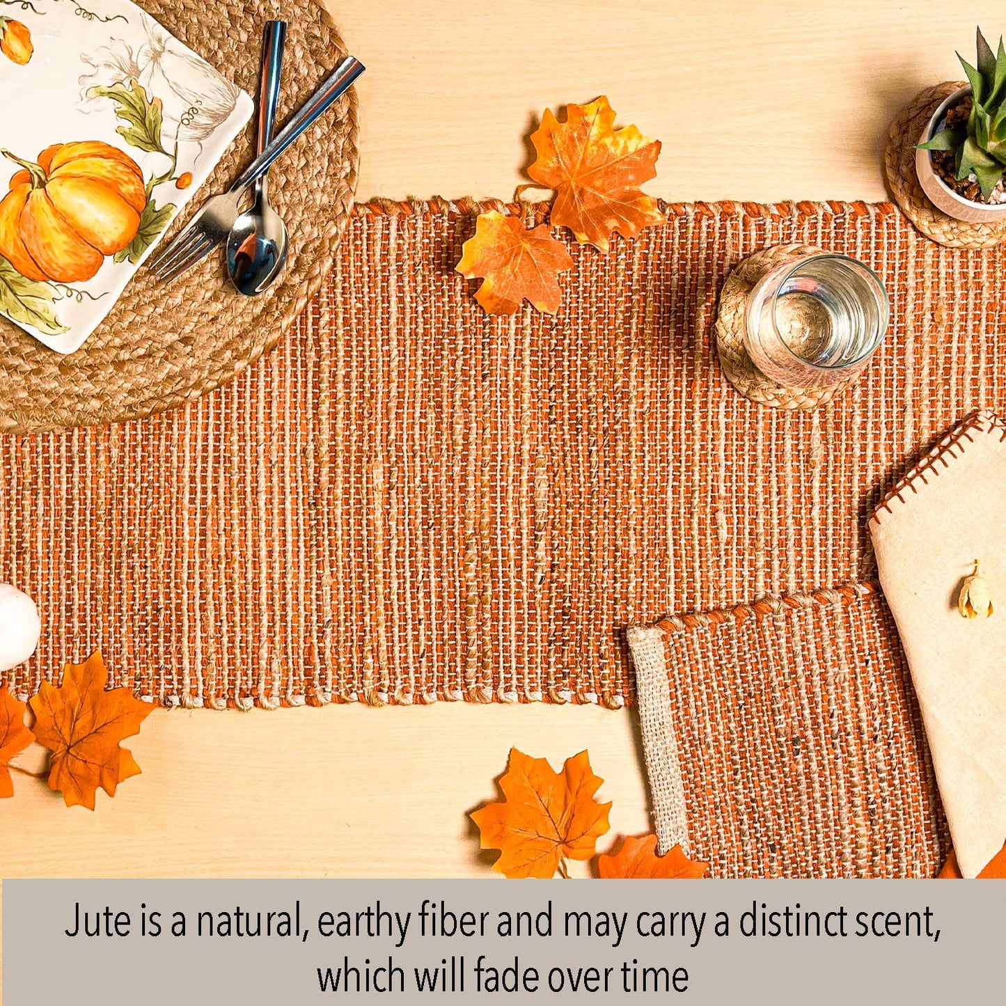 OMBRE TABLE RUNNER, NATURAL JUTE-RUST, 13''x36''.