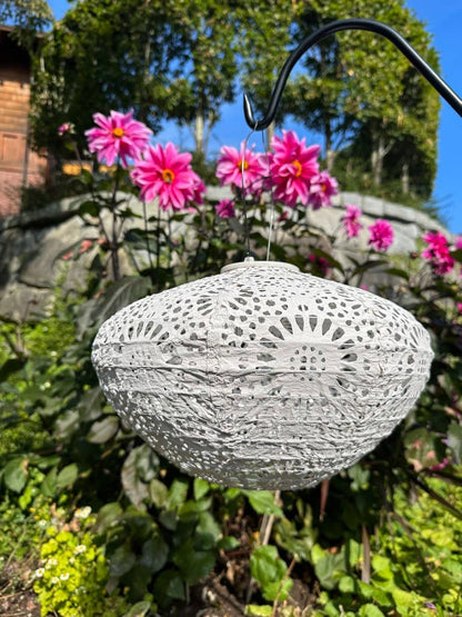 Stella Crown Chantilly Lace 13" Solar Lantern - Porcelain