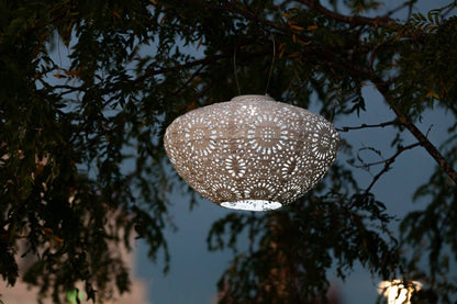 Stella Crown Chantilly Lace 13" Solar Lantern - Porcelain