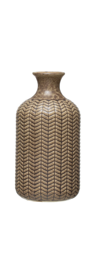 Embossed Stoneware Vase-Medium