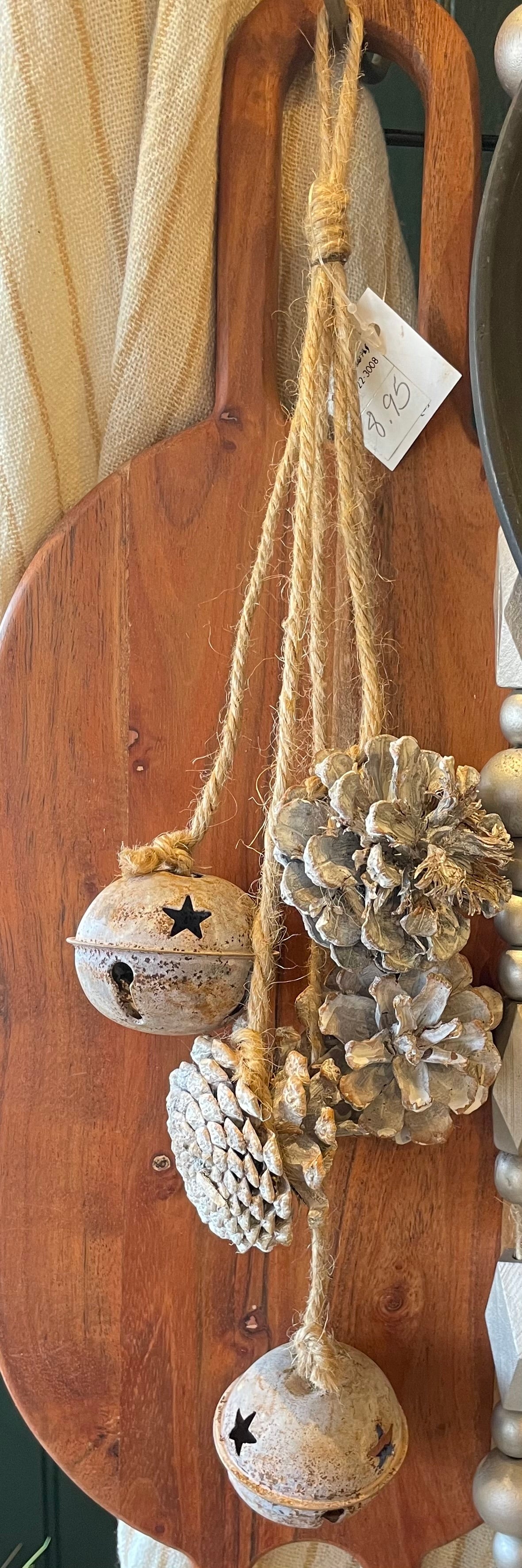 Pinecone & Bell Ornament w/Rope