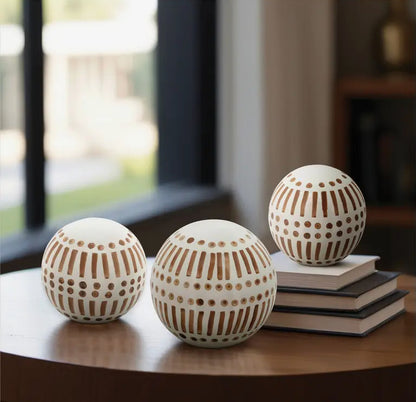 4” Brown/Tan Ceramic Round Line Orb