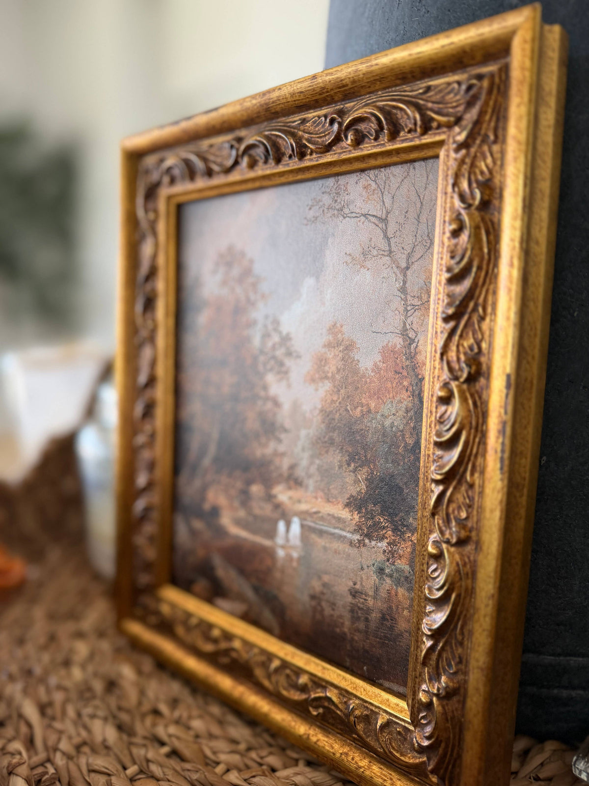 Santa Carrying Tree, Gold Frame