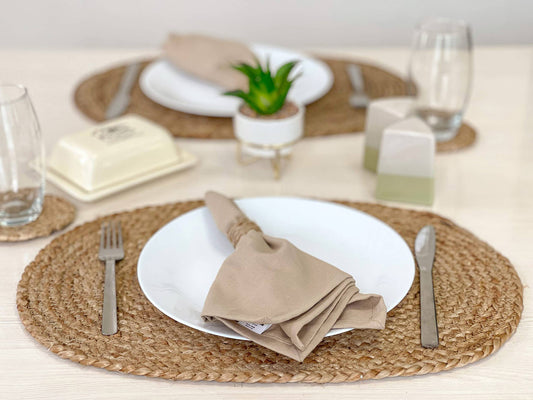 Natural Jute Hand Braided Oval Placemats, Set of 4, 13x19 In