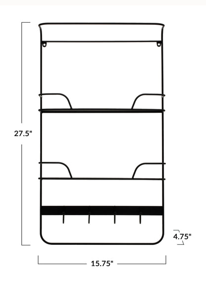 Black Metal Wall Shelf w/4 Hooks