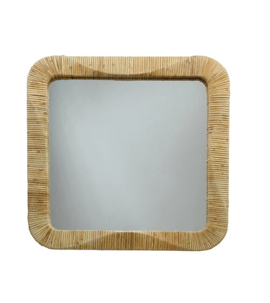 20-1/4” Square Rattan Wrapped Framed Wall Mirror