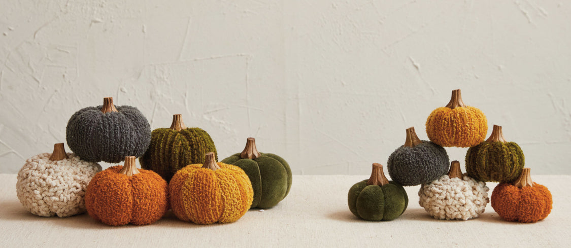 3” Cotton Blend Boucle/Velvet Pumpkin w/Wood Stem