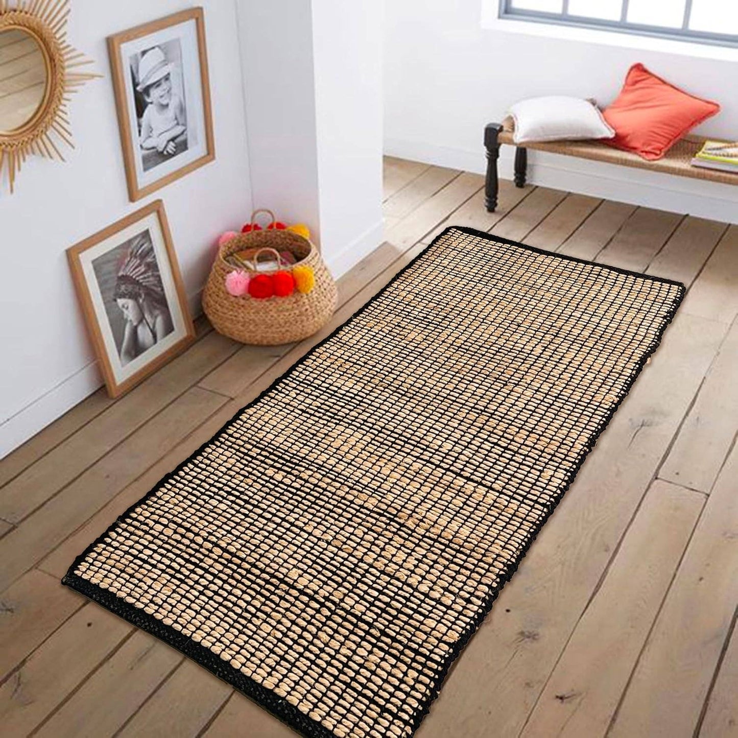 Monterey Jute/Cotton Runner Rug-Natural Jute/Black-2'x5'