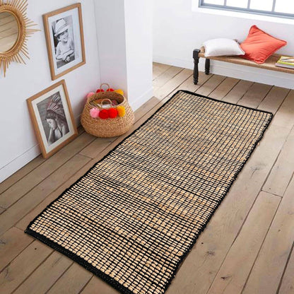 Monterey Jute/Cotton Runner Rug-Natural Jute/Black-2'x5'