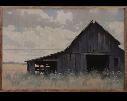 16”x10” Black Barn In Field