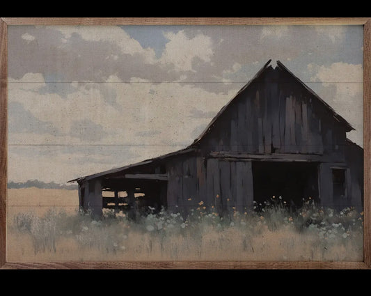 16”x10” Black Barn In Field