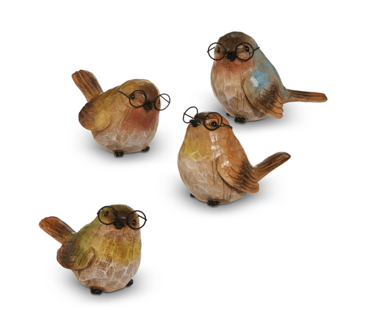 5” Carved Birds With Glasses
