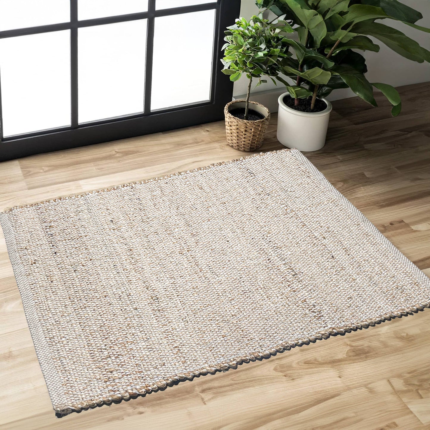 Jute Chindi Rug-Natural Jute-White-2'x3'.